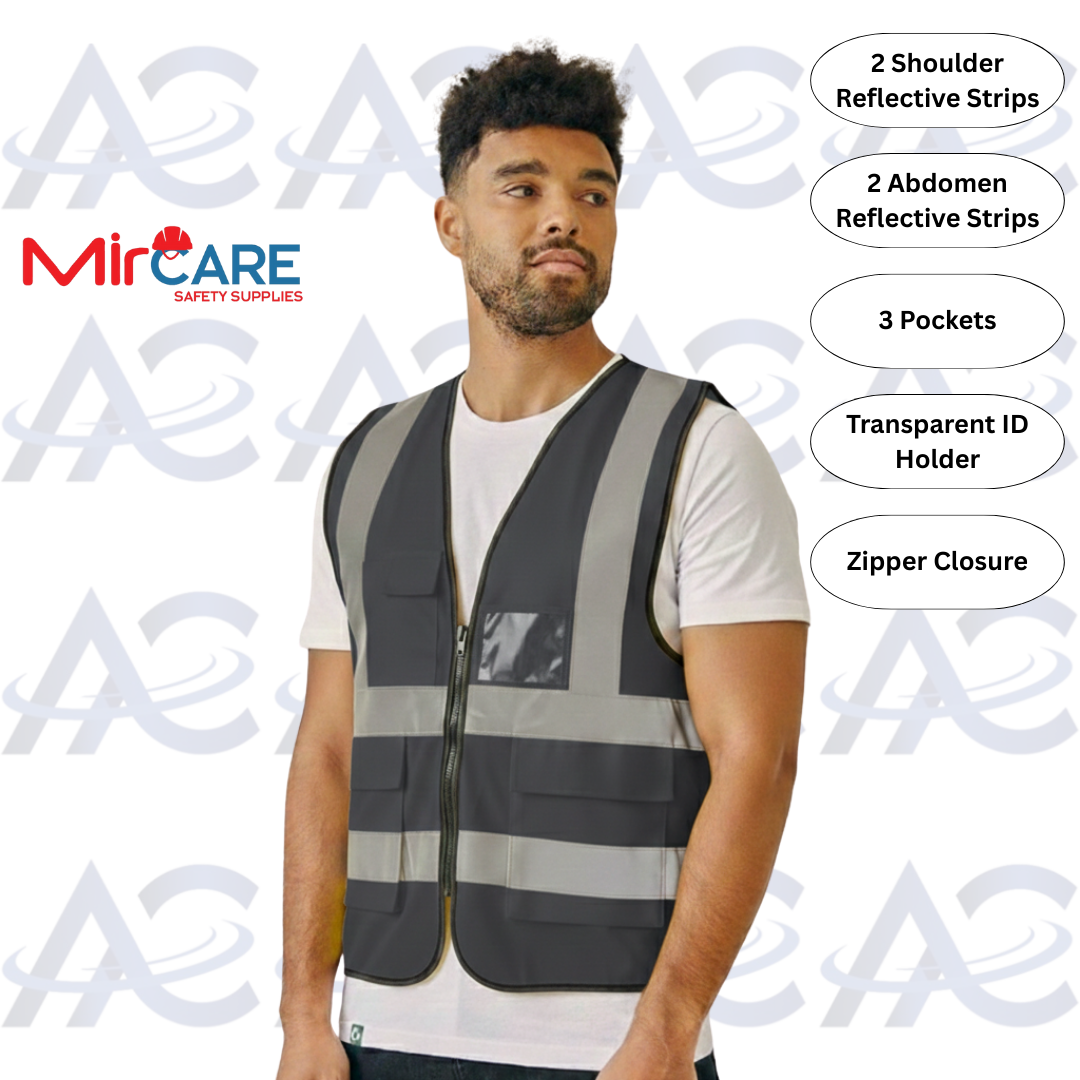 3 Pocket + ID Safety Vest - Black