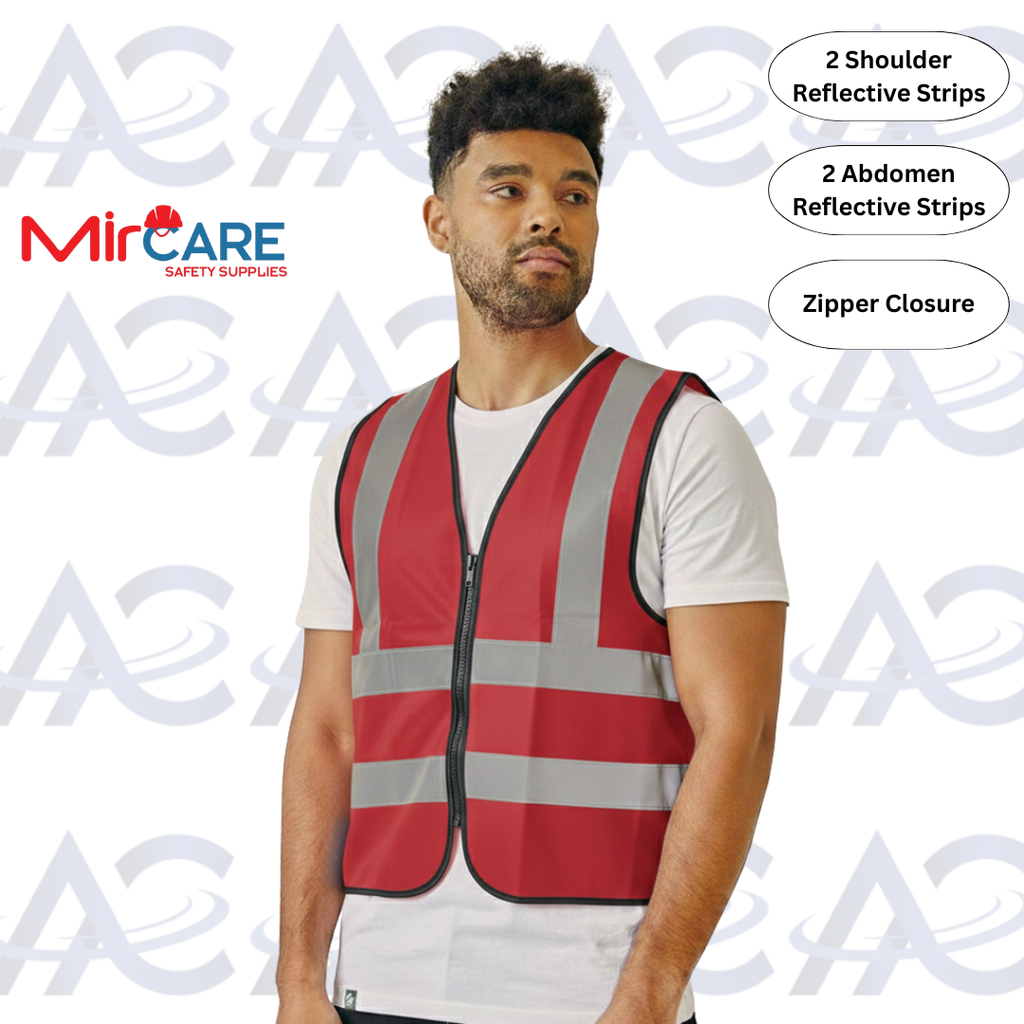 No Pocket ZIPPER Safety Vest - Red