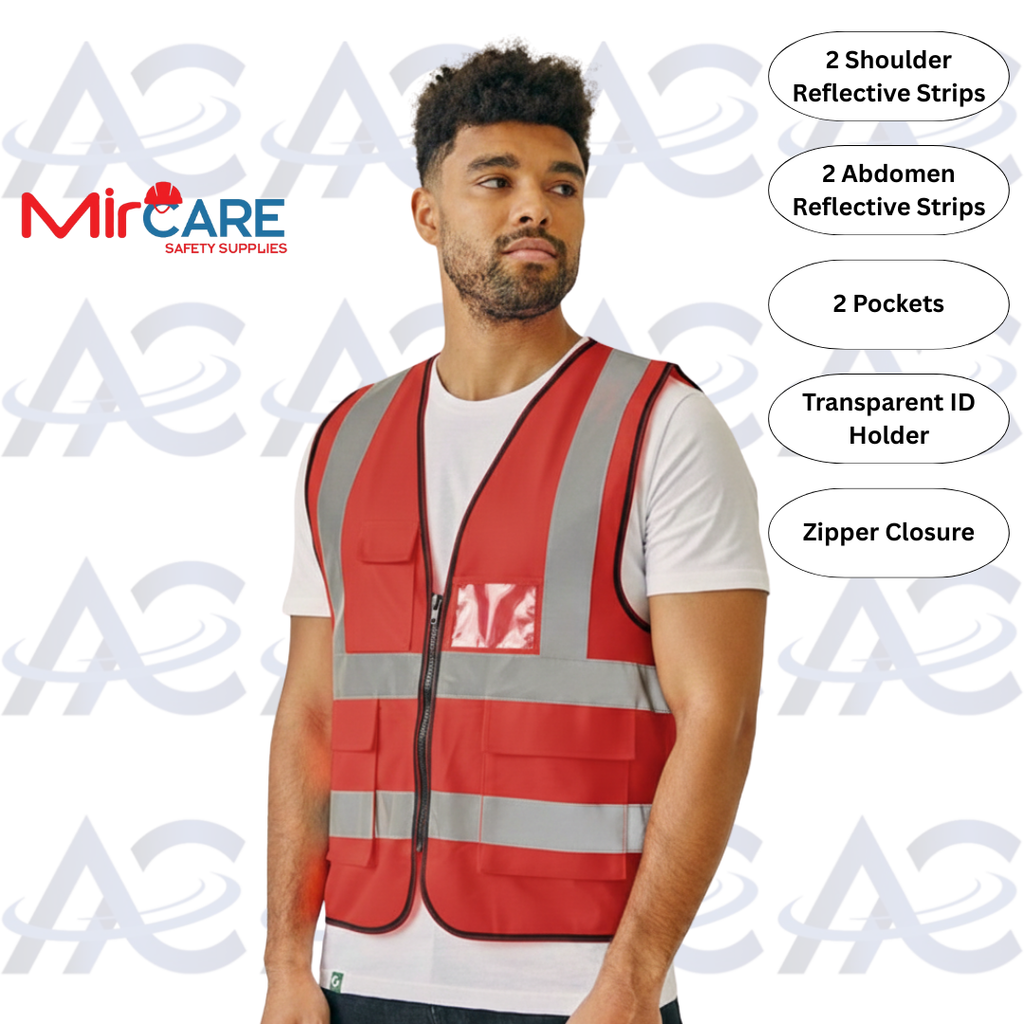 2 Pocket + ID Safety Vest - Red