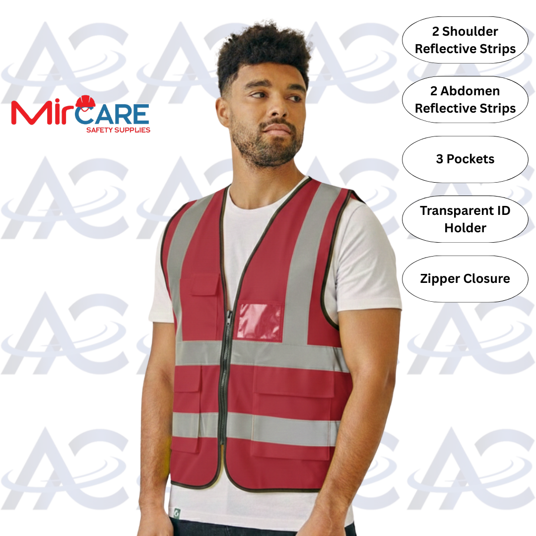 3 Pocket + ID Safety Vest - Red