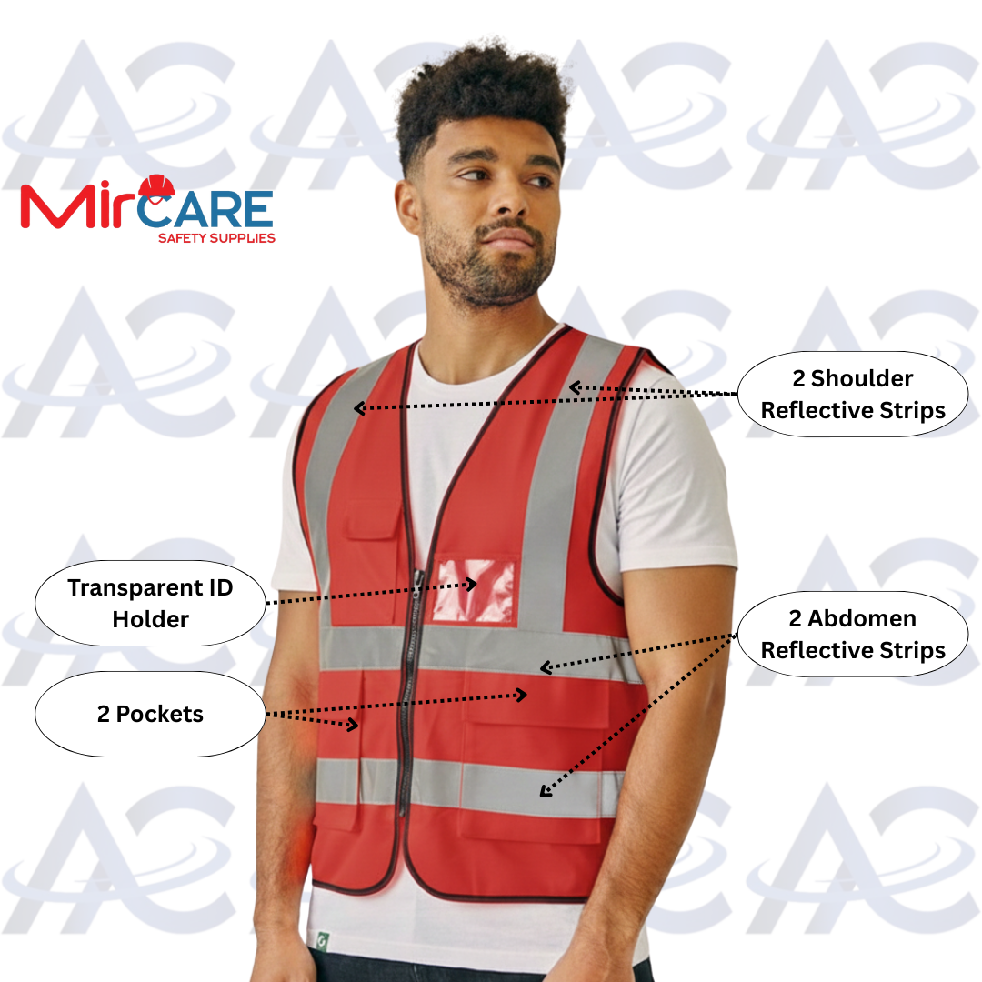 2 Pocket + ID Safety Vest - Red