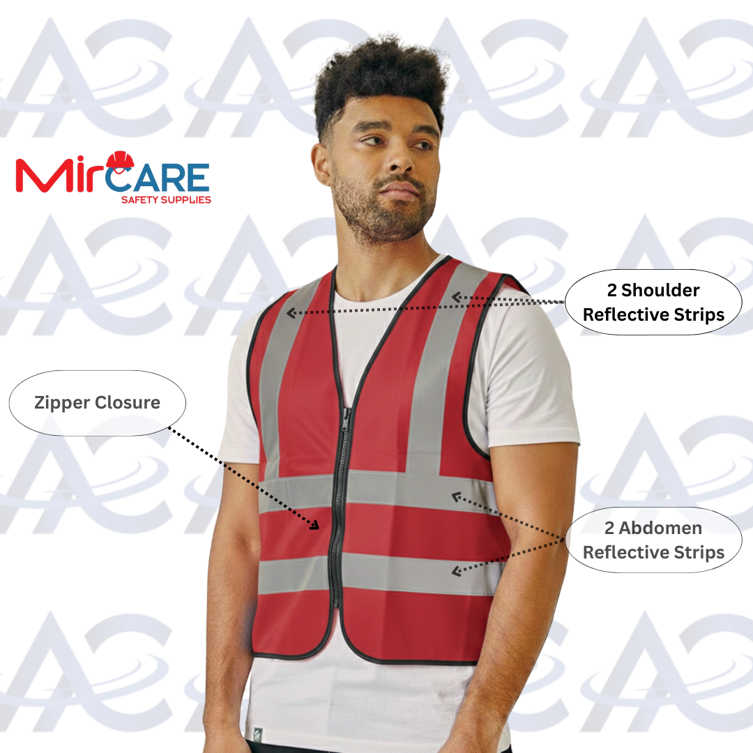 No Pocket ZIPPER Safety Vest - Red